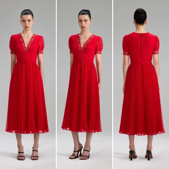 sachin and babi light blue dress Bow Embroidered Midi Dress Red main image 1